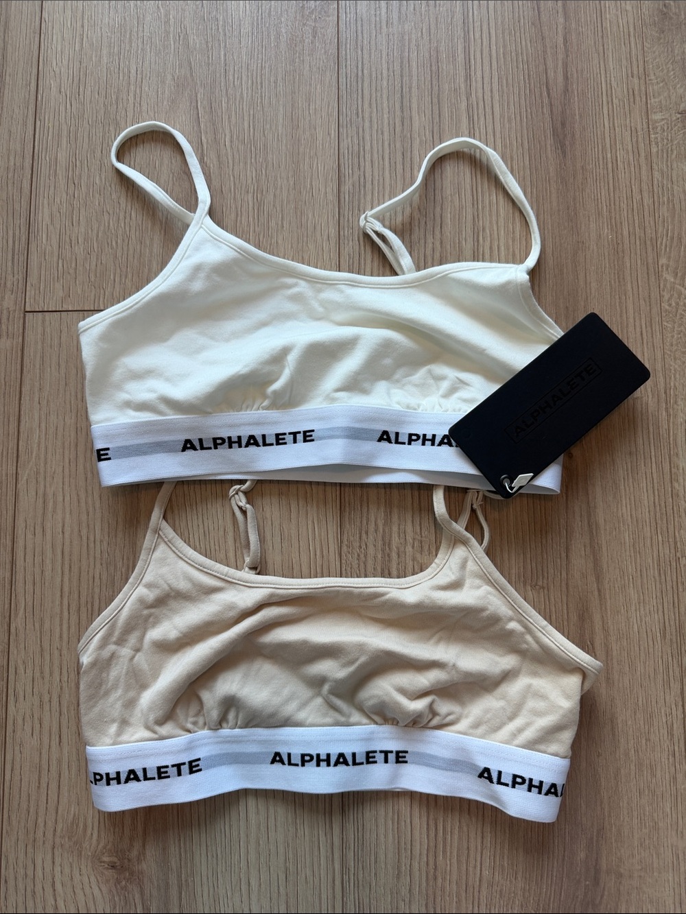 Alphalete Two-Pack Cotton Bralettes - Ivory and Beige